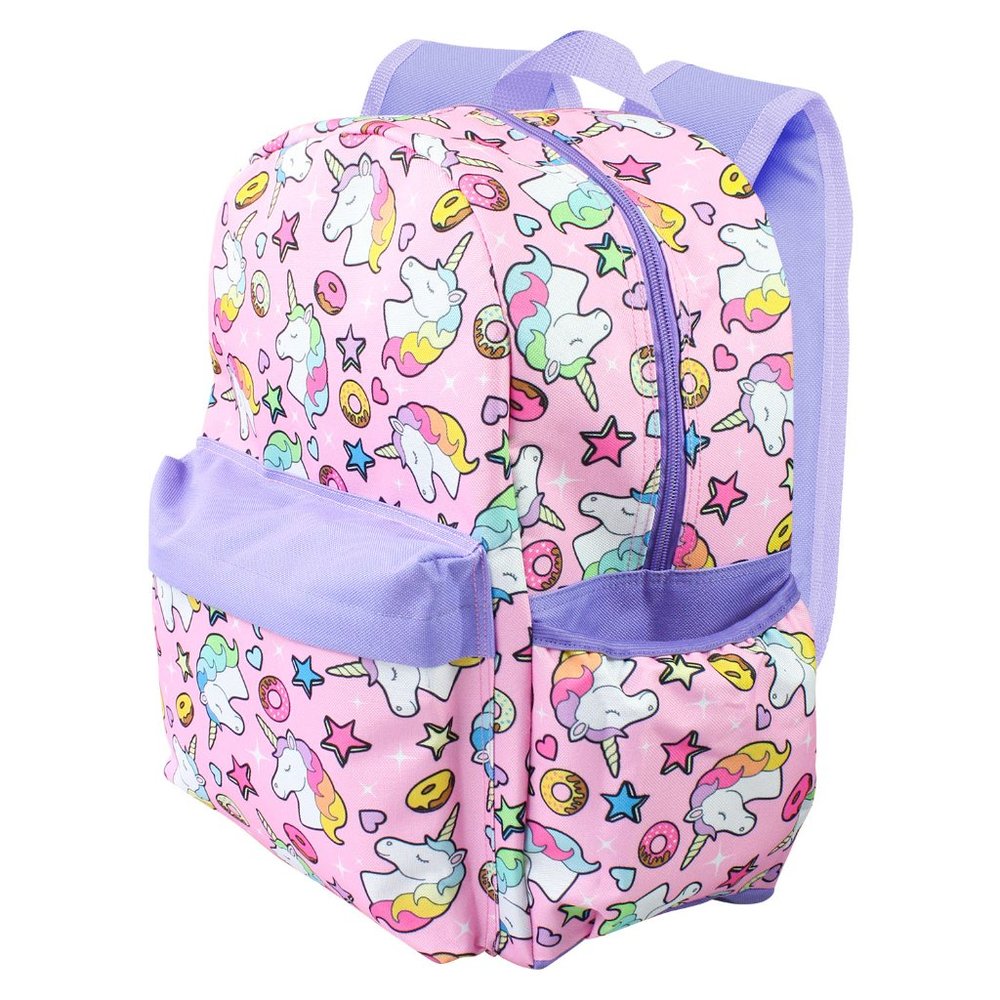 Unicorn Backpack Kids Donuts All Over Print Pink Purple Large Girls 16" Book Bag - Picture 3 of 3